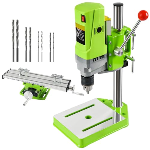 Taladro Eléctrico, Taladro de Banco de 710 W con Tornillo de Banco Cruzado y Juego de Brocas, 6 Engranajes Ajustables, Velocidad de Rotación 0~2800R/min, Taladro de Prensa Multifunción para Bricolaje