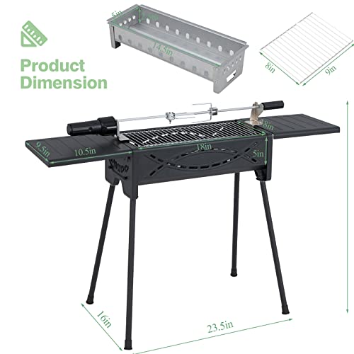 Giantex Charcoal Grill With Automatic Rotisserie Kit, 2 Folding Side Tables, Detachable Legs, Portable Chicken Roaster Turkey Kabab Grill, Quick Setup For Backyard Barbecue Camping #TOP6