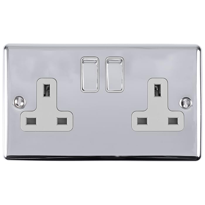 Kooples Hardware Enhance Decorative Socket 1 or 2 Gang Modern Electrical Wall Outlet (Satin Stainless Steel, 2 Gang with Grey Trim)