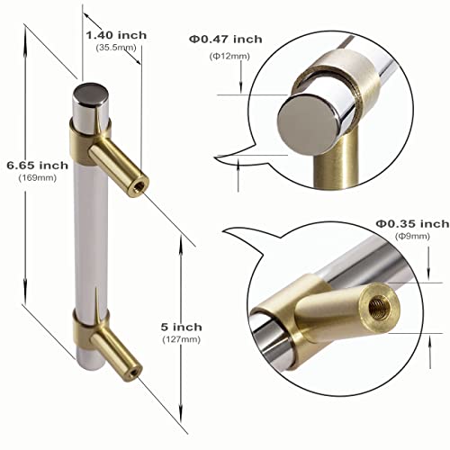 Winking Moon 5 Inch Hole Center Cabinet Pulls Solid Stainless Steel With Brushed Brass Gold Decorative Handles, 6-3/4 Inch Overall Length #TOP1