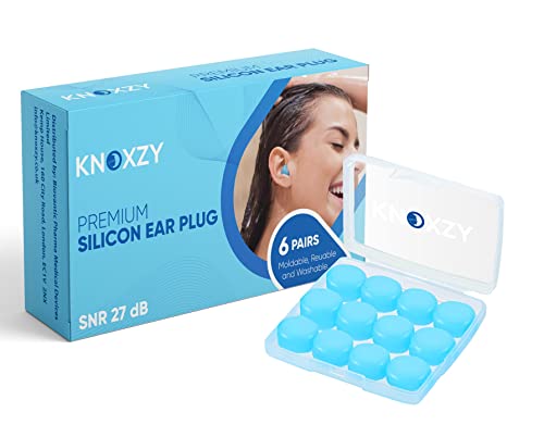 Knoxzy Silicone Ear Plugs for Sleeping Re-Usable Waterproof, SNR = 27dB Noise Cancelling Premium Moldable Ear Plugs for Sleeping, Travelling, Studying Noise Reduction