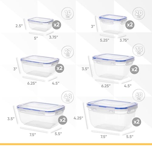 Image of Superio Plastic Food Storage Container Set, BPA Free, Sealed Containers with Airtight Lids for Pnatry, Cupboard, and Fridge- Microwave and Dishwasher Safe (10) (12 Pack)