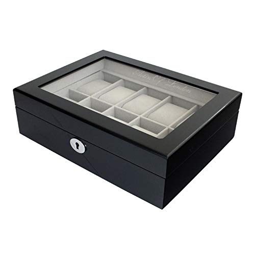 Tooltime. Astin of London Wooden 10 Slot Watch Lockable Storage Box Display Case - High Gloss Piano Black Finish