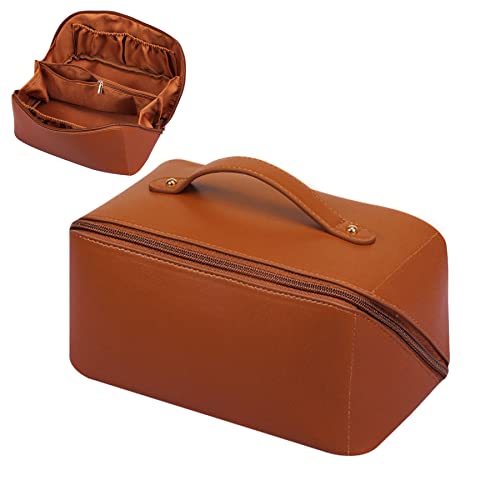 Reise Kosmetiktasche mit 6 Fächern, Tragbare Reise Make Up Tasche mit Großem Fassungsvermögen, Multifunktions Leder Reisekosmetiktasche,Reise Waschbeutel für Toilettenartikel Cover