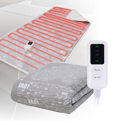 ECOSAPIENS LINEN Premium Comfort Couverture électrique simple – Contrôle avec 3 réglages de chaleur, coton, polyester, gris, 150 x 90 cm