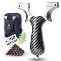 Zetterrank® Zwille Steinschleuder Profi Set,Super-Clip Slingshot,Schleuder mit Gummiband,Sportgerät in Bundle Sets mit Ersatzgummi und Tonkugeln.