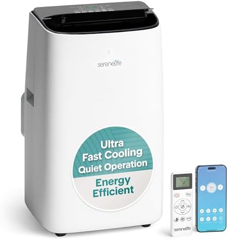 SereneLife 14000 BTU Portable Inverter Air Conditioner, 115V Smar...