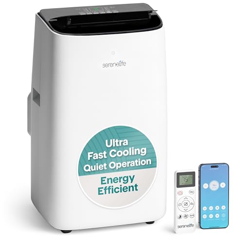 SereneLife 14000 BTU Ultra Quiet Portable Inverter Air Conditioner, Smart
