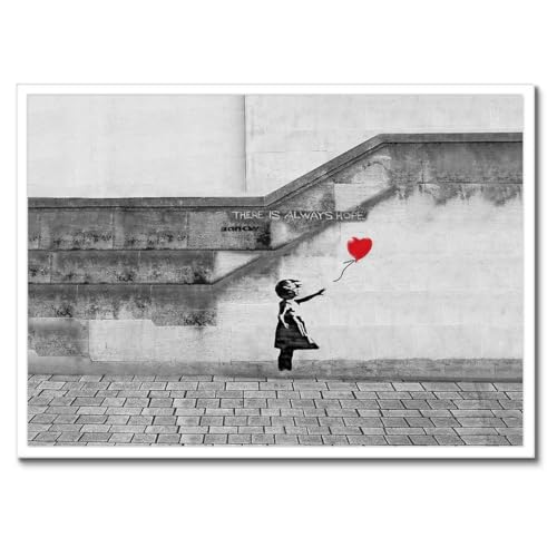 Poster Banksy Hope Girl cadre noir 70x50 cm décoration murale de qualité