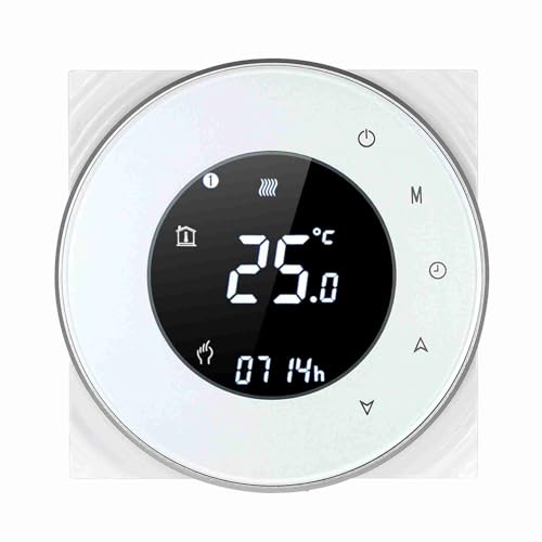 Splenssy Termostato Programable para el Controlador de Temperatura de la Caldera de Gas para la Caldera LCD Touch Screen Racklitlit Voice Control (Blanco)