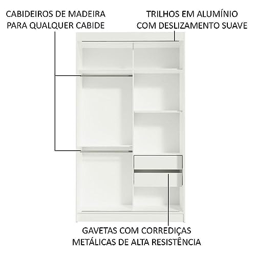 Guarda-Roupa Solteiro Madesa Tokio 2 Portas de Correr com Espelho 2 Gavetas