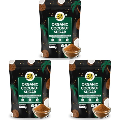Image of 5:15PM Coconut Sugar Organic Natural 500g |100% Organic Coconut Sugar I Unrefined Pure Natural Sweetener (Pack of 3)