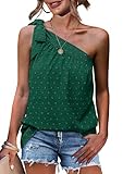 XIEERDUO Women's One Shoulder Chiffon Tank Tops Casual Summer Tanks Loose Fit Halter Tops Green XXL