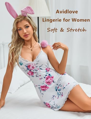 Image of Avidlove Womens Nightgown Sexy Lace Sleepwear V Neck Full Slip Chemise Lingerie Cotton Night Gowns Babydoll Sleepshirt