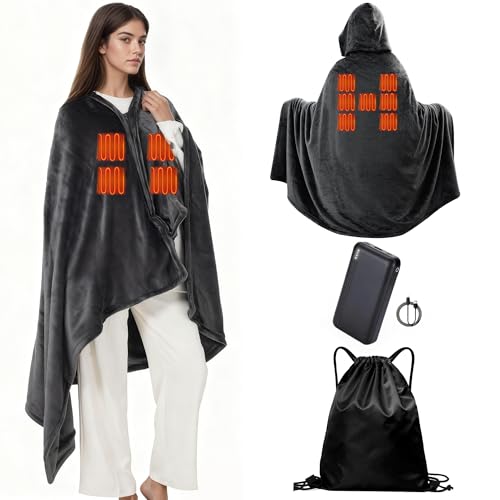 Large 71' x 43' Flannel Heated Blanket Shawl, Includes a Power Banks,11 Heating Zones, 3 Heat...