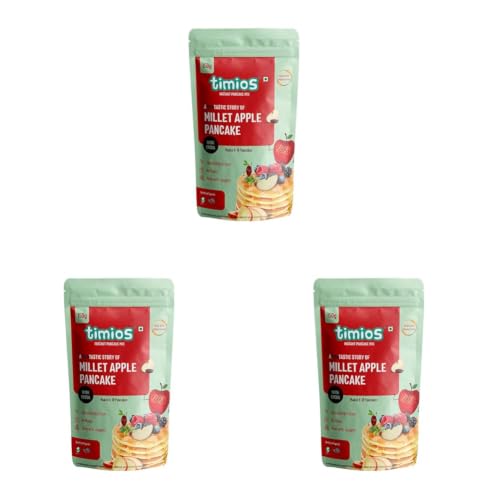 Image of Timios Organic No Maida Millet Pancake Mix-Apple with Cocoa|Made with Whole Grains, Jaggery and Sprouted Nutrition| Instant and Healthy Breakfast,300gm (Pack of 3)