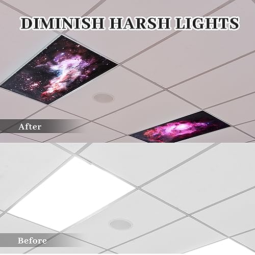 Image of ROCEEI Pack of 4 Fluorescent Light Covers for Ceiling Lights, 4 x 2 Ft, Magnetic Light Covers for Classroom Office Home School Ceiling Decor(Nebula)