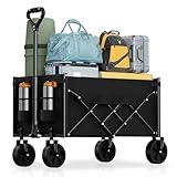 Lightweight Folding Wagon, Large Capacity Collapsible Grocery Cart on Big Wheels, Heavy Duty Foldable Shopping Carts, All-Terrain Outdoor Utility Carts for Camping, Sports, Garden, Beach, 3.5 Cu Ft