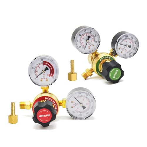Light Duty Oxygen and Acetylene Regulator Set, Welding Regulators, CGA540 and CGA200 Inlet Connection for Portable Welding and Cutting Kit, CGA200 Acetylene Regulator