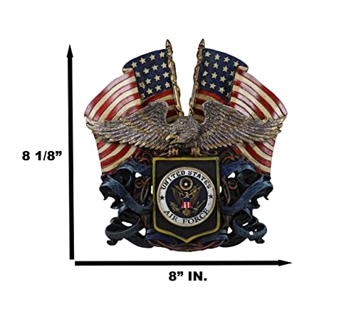 Ebros Gift YJUTAFF522 Patriotic Us United States Air Force Emblem With 2 Old Faithful American Flags Soaring Eagle Wall Decor Plaque 8 Inch High Military Honor Valor And Bravery Memorial Accent thumb #1