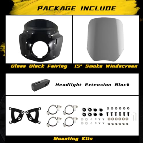 Image of Motorcycle Fairing 5.75 inch Headlight Fairing with 13 inch Motorcycle Windshield 49mm Mounting Hardware for Harley Dyna FXD FXDC Street Bob FXDB Low Rider FXDL FXDLS Super Glide FXDI35(Smoke)