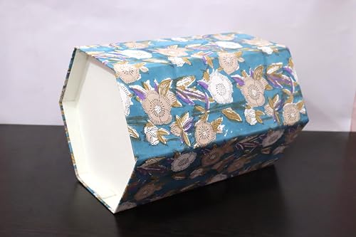 Image of Generic 3.3 Gallon Cotton Hand Block Printed Paper Waste Basket |Small Decorative Trash Can for Housewarming Gifts in Living Room, Bedroom, Bathroom | Eco-Friendly, Plastic-Free (1, CREEM FLOWAR)