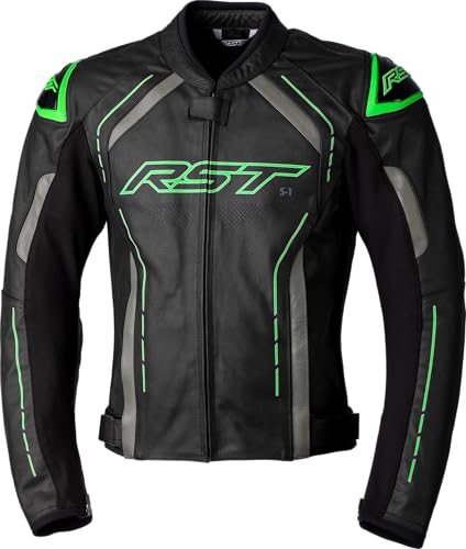 Veste en cuir de moto RST S1 noir et vert 40 avec inserts stretch