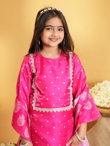 Image of AJ DEZINES Ethnic Wear Sharara Suit Set For Girls|Punjabi dress for Kids|Silk Blend Girls Salwar Suit|Traditional Patiala Outfit|Stylish Kids Kurta for Festivals Weddings & Special Occasions