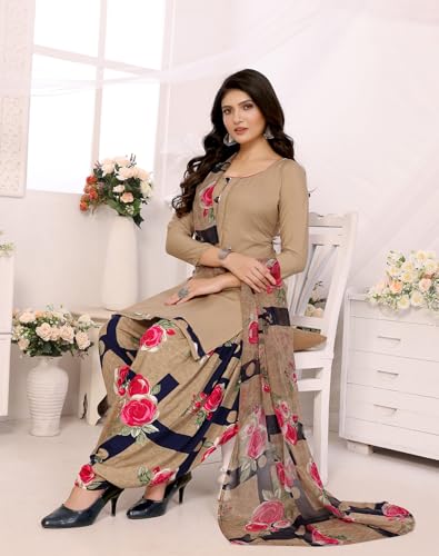 Image of Yashika Women's Printed Dress Material - Unstitched Crepe Fabric Kurti, Pants & Dupatta Set (AZ-YS-P4-ADMIRING PINK)