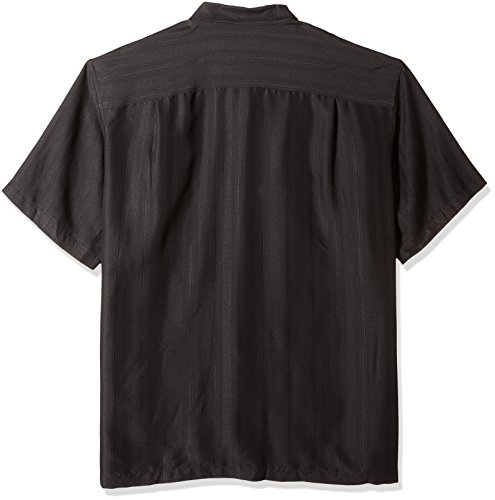Van Heusen Men's Size Big Air Short Sleeve Button Down Poly Rayon Stripe Shirt, Black 1, 3X-Large Tall #TOP1