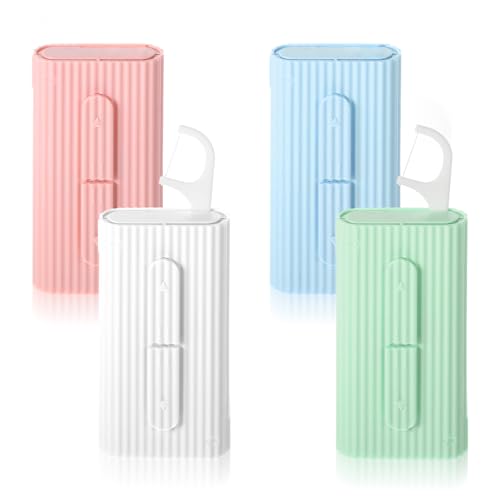 Image of 4 Pcs Portable Dental Floss Dispenser Refillable Dental Flossers Case Automatic Travel Floss Pick Organizer Pocket Floss Boxes with 40 Floss Picks for Cleaning Teeth