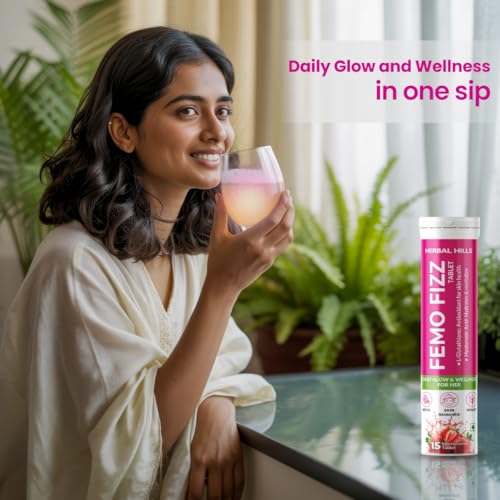 Image of Herbal Hills Femo Fizz Women's Daily Fitness Effervescent Tablet with L-Glutathione & Hyaluronic Acid for Glowing Skin - 15 Effervescent Tablets (Pack of 2)