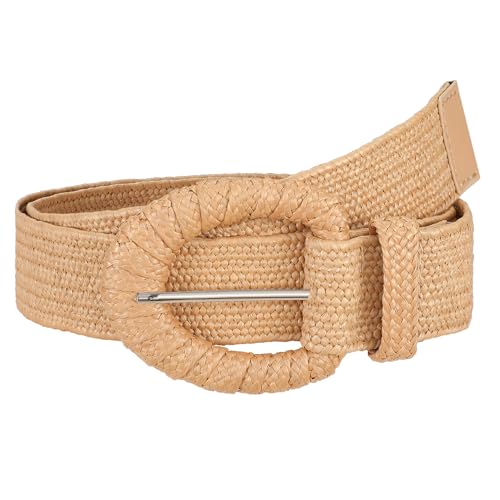 JASGOOD Womens Straw Woven Stretchy Boho Belt - Wide Raffia Rattan Waist Strap for Summer Dresses & Jeans Khaki