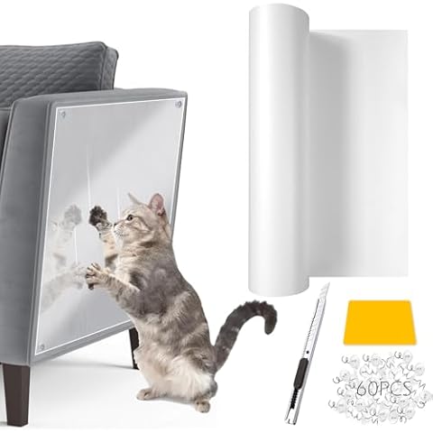 Cat Scratch Furniture Protector, 197"x17.7" Couch Protector from Cat Claws, Single-Sided Sticky Anti Scratch Furniture Protector,Extended Size Protects More Furniture Cover
