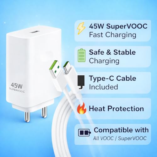 Image of SuperVOOC 45W Fast Charger with VOOC Type-C Cable | Ultra-Fast Charging Compatible with OnePlus, Oppo,Realme | Supports VOOC /SUPERVOOC, Warp, Dash, Dart, SuperDart, QC by HESPA