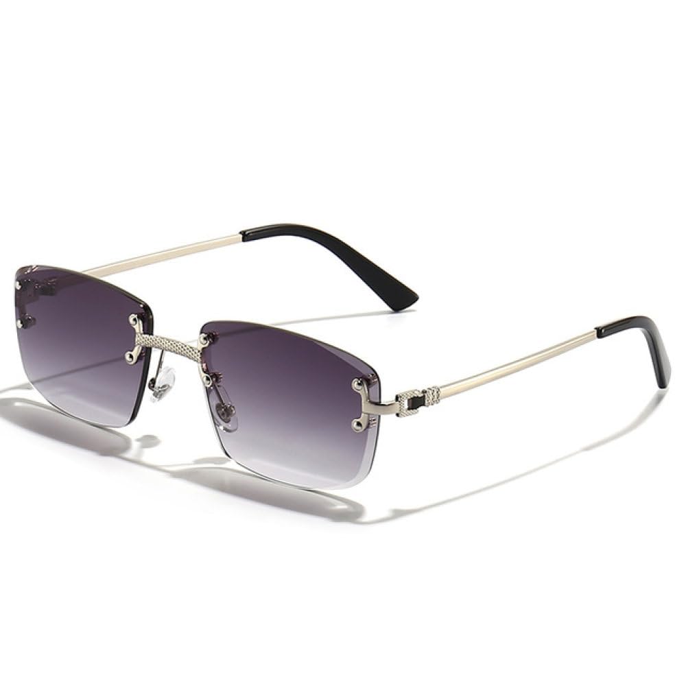 Sonnenbrille mit Farbverlaufslinse, Metall, randlos, quadratisch, lila, Sonnenbrille für Damen, rechteckig, rahmenlose Brille für Herren