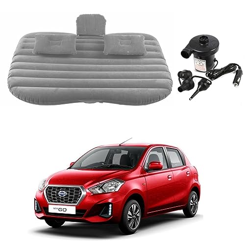 Image of Oshotto Multifunctional Car Travel Bed Mattress with Two Air Pillows, Car Air Pump Compatible with Datsun Redi Go (Grey)