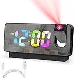 Reveil Projecteur Plafond, Rotation à 180° Reveil Numerique, 7.8inch Miroir Réveils USB...