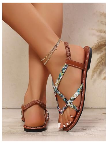 Image of Verdusa Women's Flat Sandals Strappy Dressy Ankle Strap Casual Summer Thong Sandals for Beach