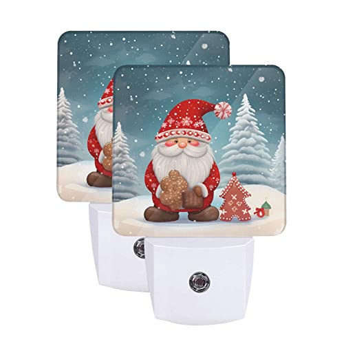 Image of Winter Christmas Gnome Xmas Gifts Elf Snowflakes Night Light Set of 2 Auto Sensor LED Dusk-to-Dawn Nightlights Plug-in Sensor Lamp for Bedroom Bathroom Kitchen Hallway Stairs Decorative