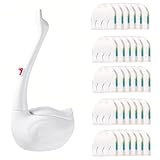 White Swan-Shaped Disposable Toilet Brush,Toilet Bowl Brush and Holder with Cleaner Refill Pads, Brush Toilet Wand Starter Kit,1 Wand + 30 Refills(Flushable) + 1 Stand