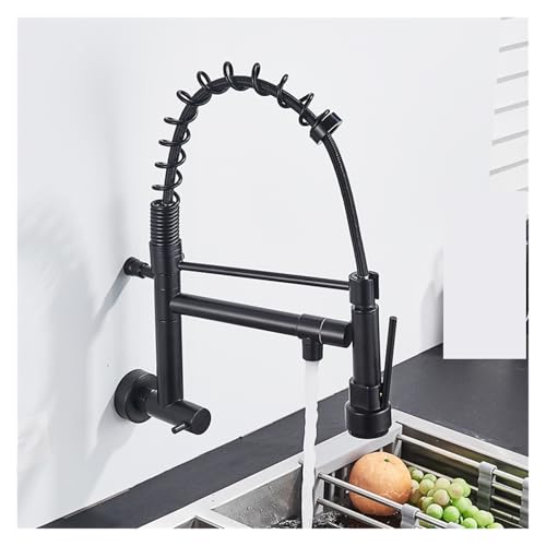Robinet de cuisine rétractable noir mat double bec eau froide mural - 4