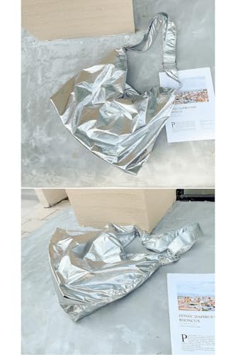 Ulisty Women Oversize Lightweight Hobo Bag Imitation Tinfoil Design Crossbody Bag Shoulder Bag Daily Purse2