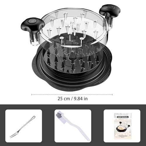 Chicken Shredder Large Chicken Breast Shredder Tool Twist with Brush&Fork, Visible Meat Shredder Machine, Strong Anti-Slip Strip, Ergonomic Handle, BPA Free, Suitable for Fish Pork Beef Chicken