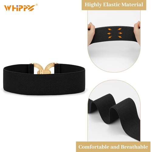 WHIPPY Women Wide Elastic Waist Belt Fashion Hollow Out Round Gold Buckle Stretchy Belt Waistband for Ladies4