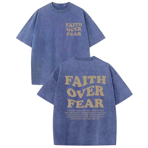 Image of Christian Shirts for Men Faith Over Fear Oversized Shirt Acid Wash Tshirt Graphic Religious T Shirt Bible Verse Tees