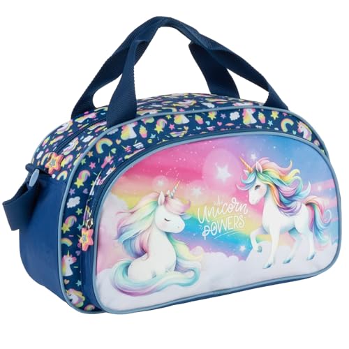 Kindertasche Sporttasche Reisetasche Einhorn Unicorn Pferd, Jungen Mädchen Kinder, blau, 39 x 24 x 12 cm, 10 Liter
