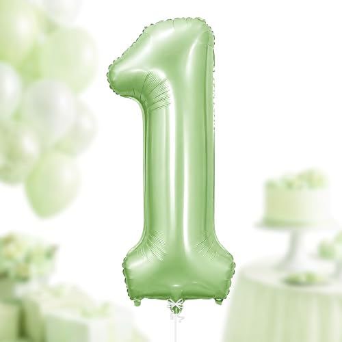 Image of KatchOn Sage Green Number 1 Balloon for 1st Birthday Decorations - 40 Inch