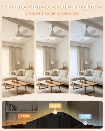 Ventilateur de plafond avec lumière dimmable télécommande et minuterie programmable - 5