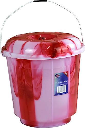 Tie-Dye Coloured Plastic Storage Bucket with Lid and Metal Handle 18L (Red)